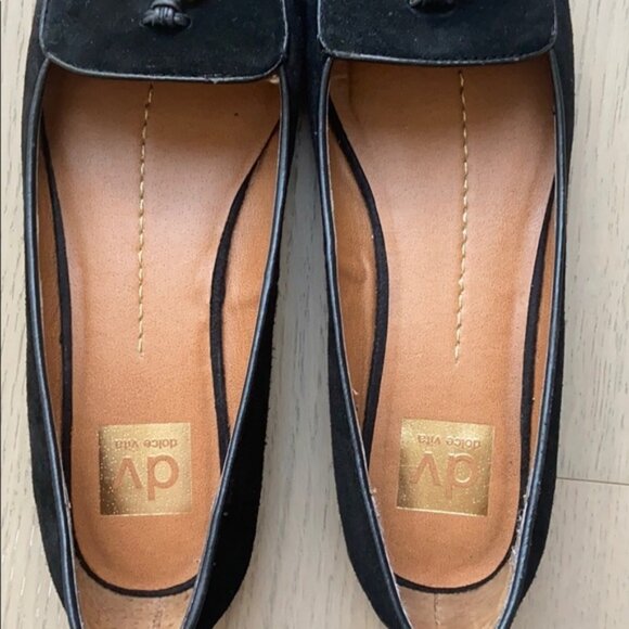 Dolce Vita Tassel Suede Slip-On Loafer Flat Shoe Black Size 6.5 - Picture 2 of 5